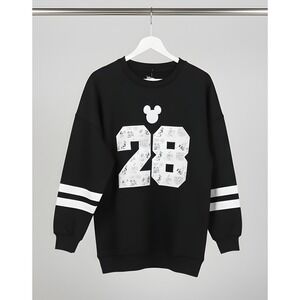Disney Black Mickey Mouse #28 Long Sleeved Varsity Style Jersey-XS (Oversized)